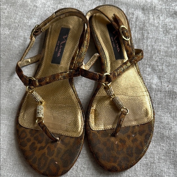 Nina Shoes - Nina New York Brown and Gold Sandals with Beaded Straps